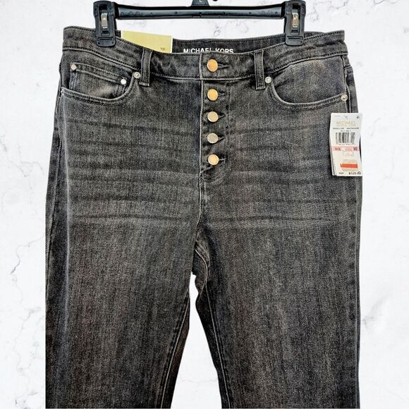 New Michael Michael Kors Selma $125 MSRP Dark Gray Wash Flare Jeans - Picture 2 of 7